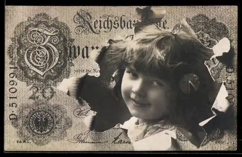 AK Reichsbanknote 20 Mark, Porträt eines kleinen Kindes