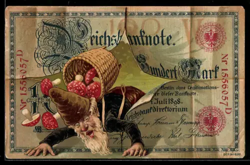 AK Reichsbanknote, Zwerg mit Glückspilzen, Geld