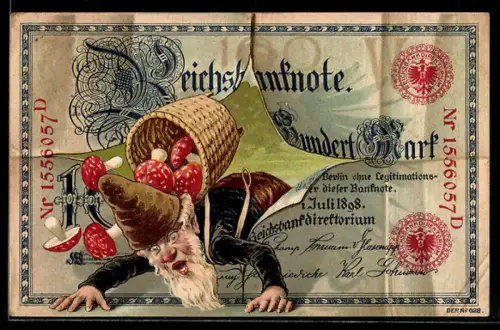 AK Reichsbanknote, Zwerg mit Glückspilzen, Geld