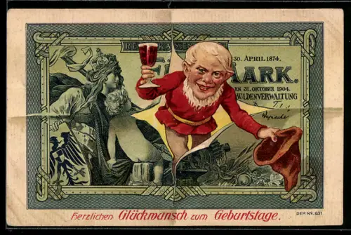 AK Wichtel platzt durch Banknote, Geld, Zwerg