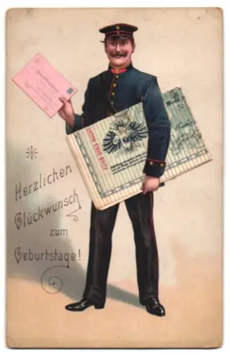 AK Briefträger mit Geldschein unter dem Arm und Brief