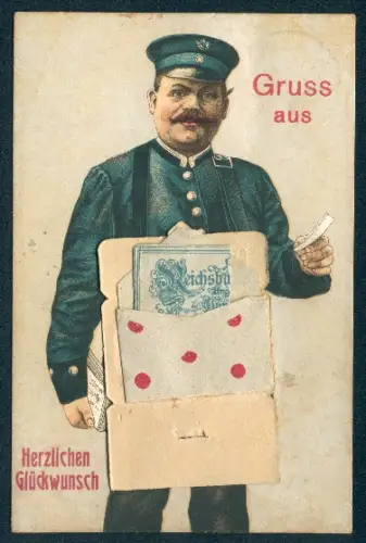 AK Briefträger mit Tasche mit einem Umschlag m. Reichsbanknote 100 Mark