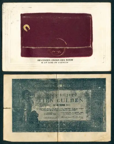 AK Geldschein Niederlande Zehn Gulden, Umschlag mit gefaltetem Geldschein