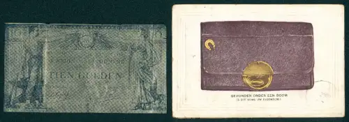 AK Banknote Niederlande Zehn Gulden, Umschlag mit gefaltetem Geldschein