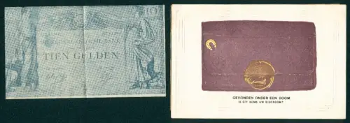 AK Geldschein Niederlande Zehn Gulden, Umschlag mit gefaltetem Geldschein