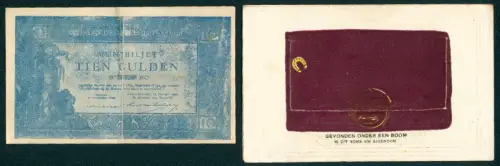 AK Geldschein Niederlande Zehn Gulden, Umschlag mit gefaltetem Geldschein