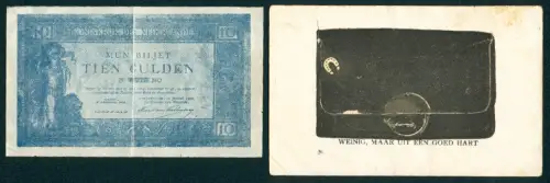 AK Geldschein Niederlande Zehn Gulden, Umschlag mit gefaltetem Geldschein
