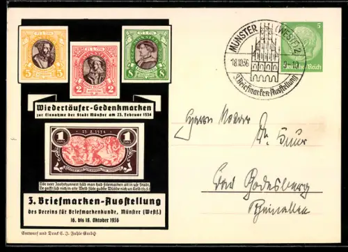AK Münster /Westf., 3. Briefmarken-Ausstellung 1936, Verein der Briefmarkenfreunde, Ganzsache