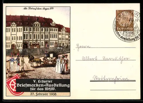 AK Erfurt, V. Briefmarken-Ausstellung für das WHW 1938, Alte Post auf dem Anger 1814, Ganzsache