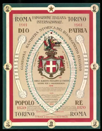 Klapp-AK Esposizione Italiana-Internazionale Roma, Torino 1911, Gloriosa Bandiera Storica del Risorgimento Italiano