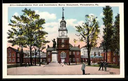 AK Philadelphia, PA, Independence Hall and Commodore Barry Monument