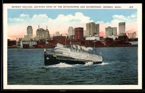 AK Detroi, MI, Skyline Showing some of the Skyscrapers and Waterfront