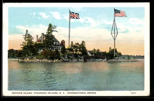 AK Thousand Island, NY, Zavikon Island, International Bridge