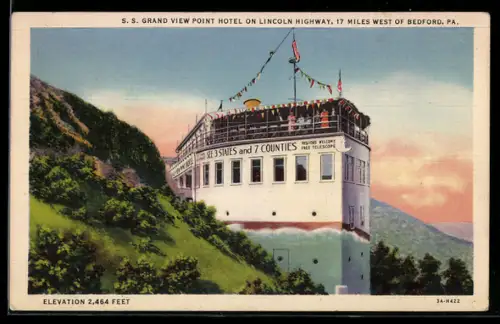 AK Bedford, PA, S. S. Grand View Hotel on Lincoln Highway, Allegeny Mountains