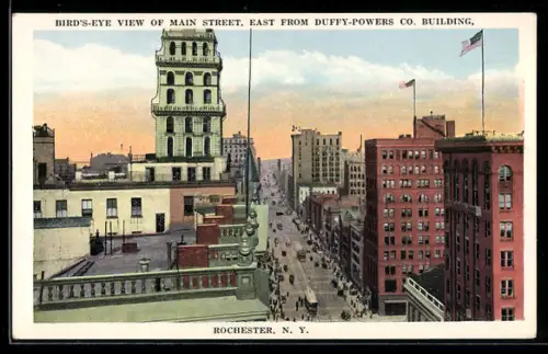 AK Rochester, NY, Bird`s - eye view of main street, east from Duffy - Powers Co. building
