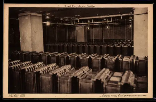 AK Berlin-Kreuzberg, Königgrätzer Str., Hotel Excelsior, Accumulatorenraum, Inh.: C. Elschner