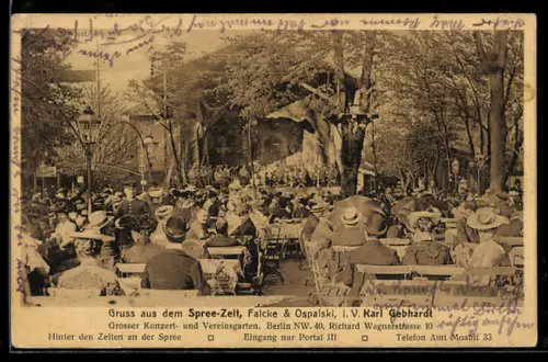 AK Berlin-Tiergarten, Restaurant Spree-Zelt, Falcke & Opalski, i.V. Karl Gebhardt, Richard Wagnerstrasse 10