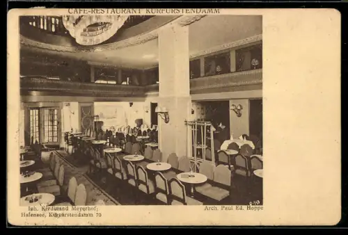 AK Berlin-Halensee, Café-Restaurant Kurfürstendamm, Inh. Ferdinand Meyerhof, Kurfürstendamm 70