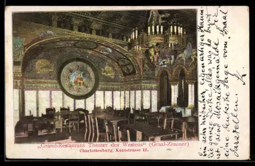 AK Berlin-Charlottenburg, Grand-Restaurant Theater des Westens, Graal-Zimmer, Kantstrasse 12, Innenansicht