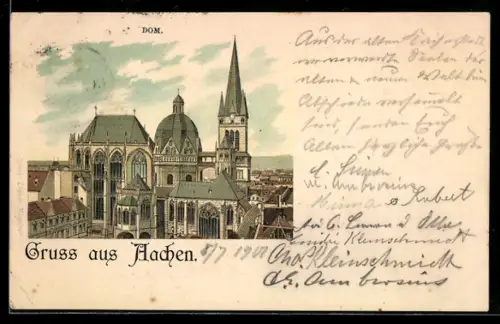 Lithographie Aachen, Blick auf den Dom