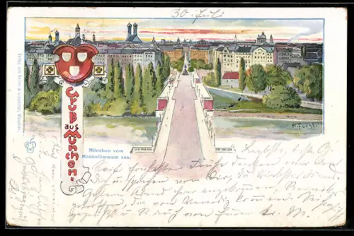 Lithographie München, Teilansicht vom Maximilianeum aus