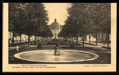 AK Berlin-Wedding, Rudolf Virchow-Krankenhaus, Mittelallee mit dem Blick nach dem Hauptgebäude