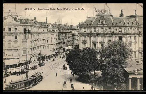 AK Berlin-Tiergarten, Palast-Hotel am Potsdamer Platz Ecke Königgrätzer Strasse, Strassenbahn