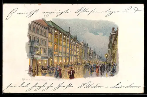 Lithographie Berlin, Leipziger Strasse, Warenhaus Wertheim