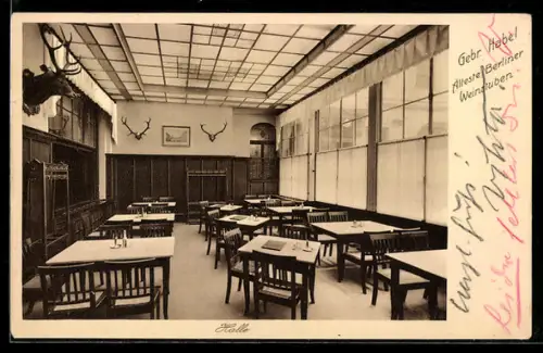 AK Berlin, Gasthof Gebr. Habel Weingrosshandlung, Unter den Linden 30, Innenansicht