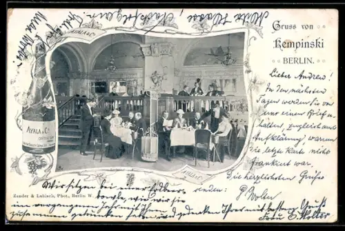 AK Berlin, Restaurant Kempinski, Innenansicht mit Gästen und Kellnern