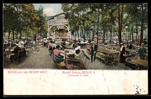 AK Berlin-Neukölln, Neue Welt Gartenrestaurant, Inh. Arnold Scholz