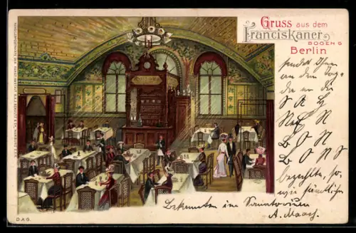 Lithographie Berlin, Gasthof Franciscaner, Bogen 6, Innenansicht
