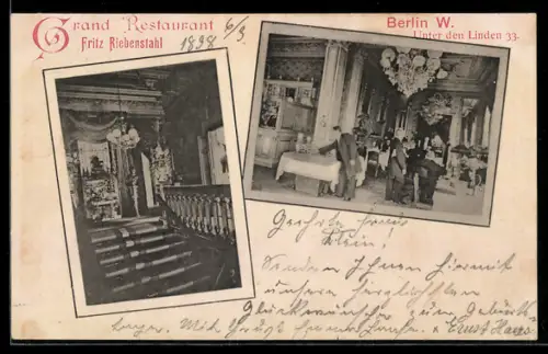 AK Berlin, Grand Restaurant Fritz Riebenstahl, Unter den Linden 33