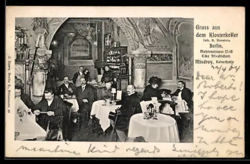 AK Berlin, Gasthof Klosterkeller, Mohrenstrasse 17-18, Innenansicht mit Gästen