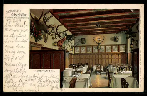 Lithographie Berlin, Gasthof Kaiser Keller, Friedrichstrasse 176-178, Hubertus-Saal