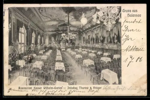 AK Berlin-Halensee, Restaurant Kaiser Wilhelm-Garten, Inhaber Thurow & Krüger, Festsaal