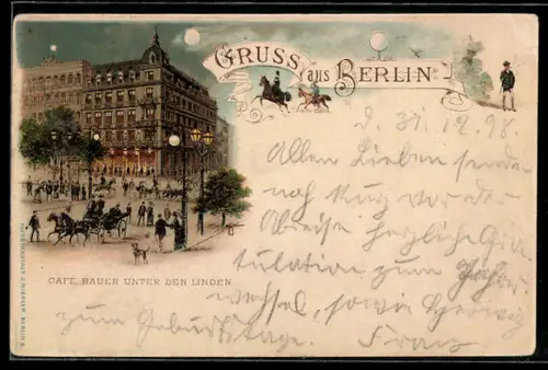 Lithographie Berlin, Café Bauer, Unter den Linden