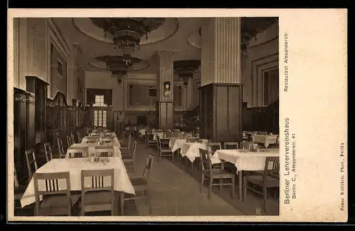 AK Berlin, Lehrervereinshaus, Restaurant C. Saeger, Alexanderstr. 41, Gesellschaftssaal