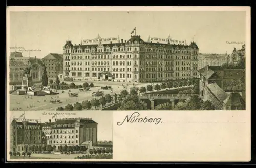 AK Nürnberg, Gasthaus Württemberger Hof, Inh. Carl Massury, Hauptbahnhof, Gartenrestaurant