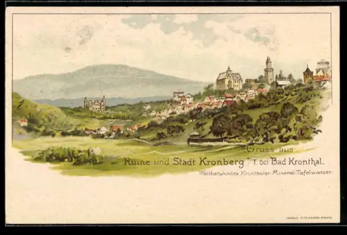 Lithographie Kronberg b. Bad Kronthal, Ruine und Stadt