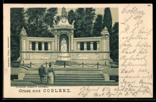 Lithographie Koblenz, Kaiserin Augusta Denkmal
