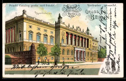 Lithographie Berlin, Am Abgeordnetenhaus, Prinz-Albrecht-Strasse