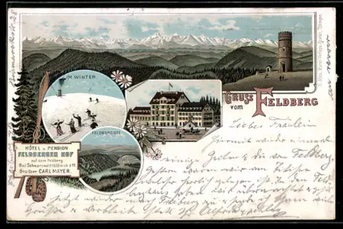 Lithographie Feldberg /Bad. Schwarzwald, Hotel Feldberger Hof, Feldbergsee