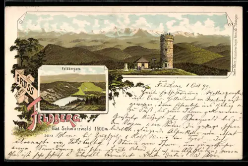 Lithographie Feldberg /Bad. Schwarzwald, Feldbergsee, Feldbergturm
