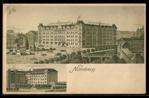 Lithographie Nürnberg, Gasthaus Württemberger Hof, Inh. F. V. Heim