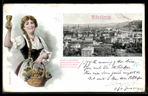 AK Würzburg, Ortsansicht aus der Vogelschau