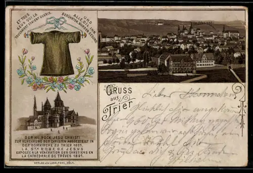 Lithographie Trier, Dom, Heiliger Rock Jesu Christi, Stadtansicht