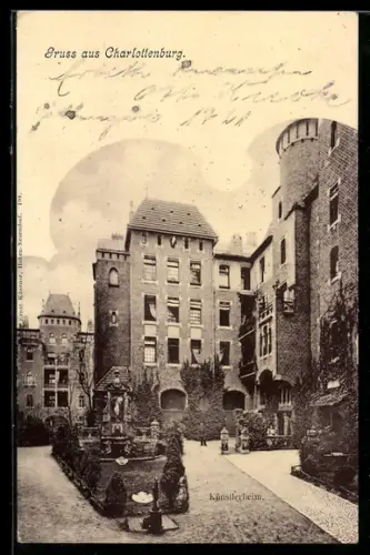 AK Berlin-Charlottenburg, Künstlerheim, Hofanlage mit Brunnen