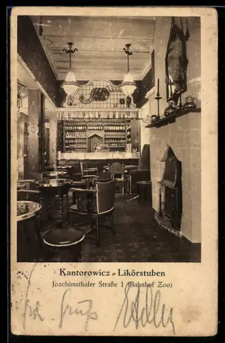 AK Berlin-Charlottenburg, GasthausKantorowicz Likörstuben, Joachimsthaler Strasse 1, Innenansicht