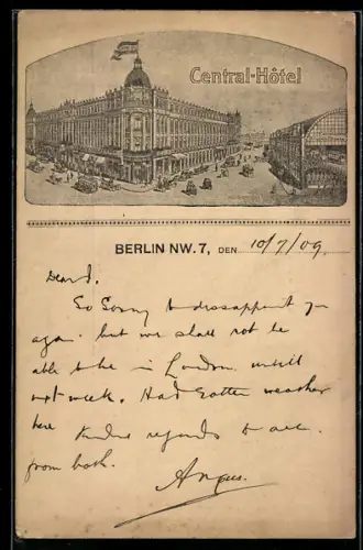 Künstler-AK Berlin, Central-Hotel mit Bahnhofsgebäude u. Strasse